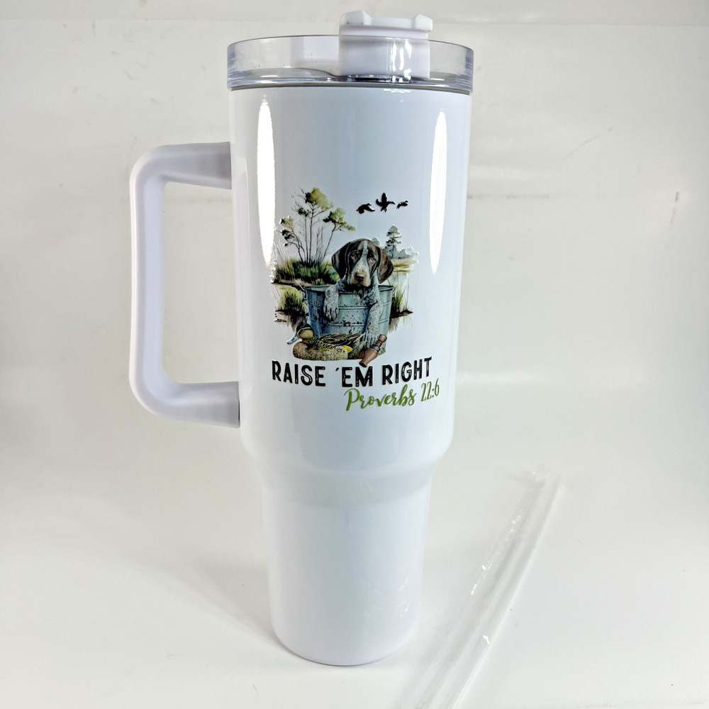 Raise Em Right Tumbler 30oz White Handle Proverbs 22:6